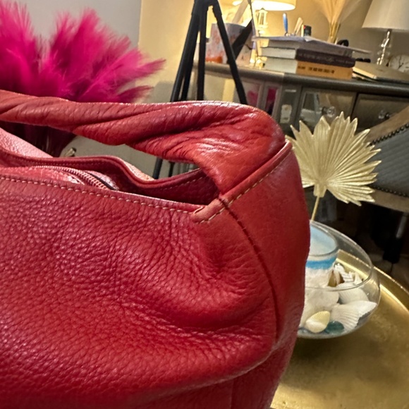 FURLA | Cherry Red Satchel w/Popping White on Black Polka Dot Interior - Picture 10 of 16